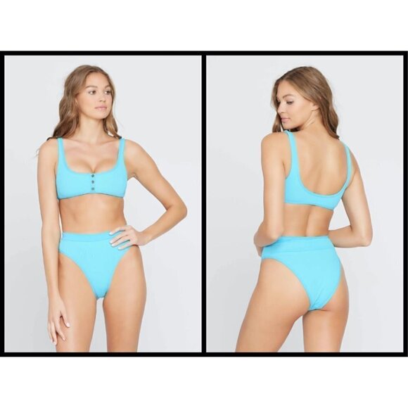 💕L*SPACE💕 Henley Ribbed Bikini (Robbie Top + Camacho Bottom) Aquarius XL NWT - Picture 2 of 14